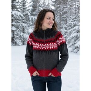 Vintage Sonoma Jean Co Sweater Womens L Nordic Fair Isle Snowflake Full Zip 90s